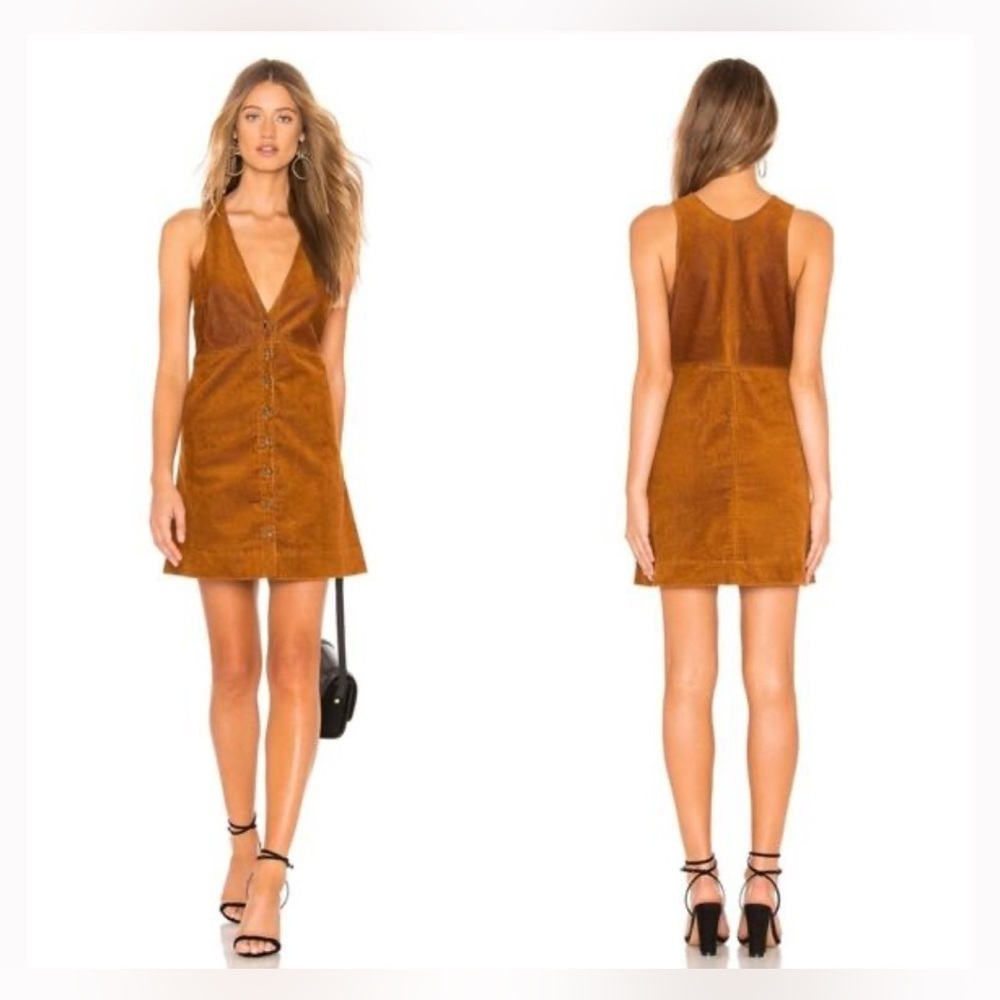 Free People Rolling Thunder Rust‎ Brown Corduroy Pinafore Dress, Size XS